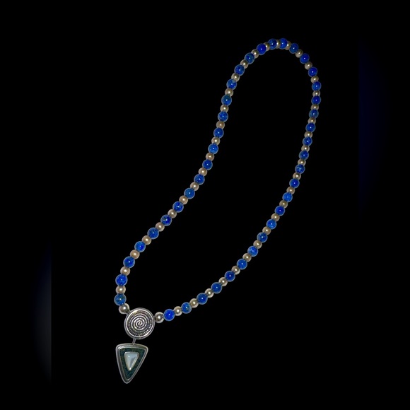 Carolyn Pollack Relios Sterling Necklace w/Enhancer-Denim Lapis & SS Beads–CP925 - Picture 2 of 5